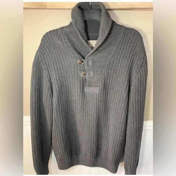 Duluth Trading Mens Brigadier Shawl Collar Gray Sweater Medium - Picture 2 of 4